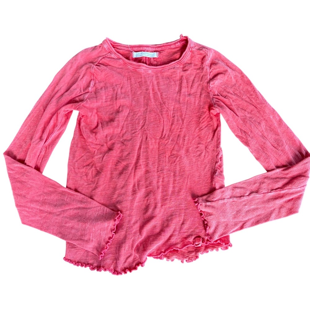 We The Free Free People Coral Pink Lettuce Edge Slub Knit Long Sleeve Top Medium